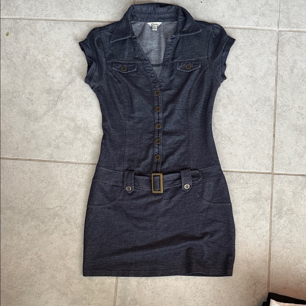 Guess Dark Gray Button-Up Mini Dress
